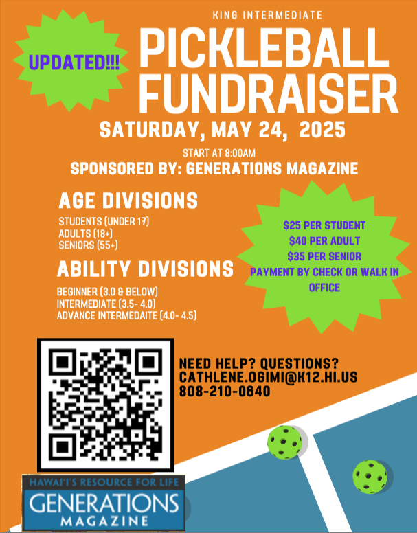 OAHU: King Intermediate Pickleball Fundraiser